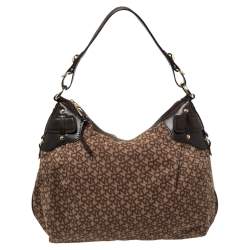 Pre Owned  Dkny Brown Leather And Canvas Monogram Hobo