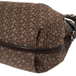 Pre Owned  Dkny Brown Leather And Canvas Monogram Hobo