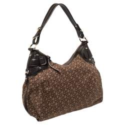 Pre Owned  Dkny Brown Leather And Canvas Monogram Hobo