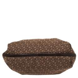 Pre Owned  Dkny Brown Leather And Canvas Monogram Hobo