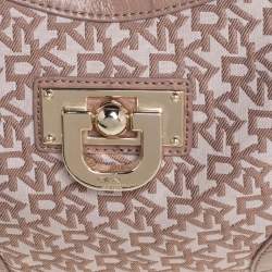 Pre Owned حقيبة هوبو دي كي إن واي جلد نقشة التمساح وكانفاس بالشعار بيج