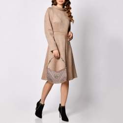 Pre Owned حقيبة هوبو دي كي إن واي جلد نقشة التمساح وكانفاس بالشعار بيج