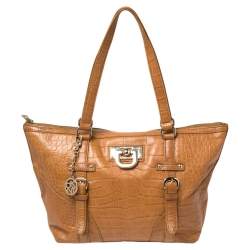 DKNY Brown Croc Embossed Leather Tote