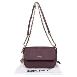 Pre Owned DKNY Brown Leather Flap Shoulder Bag
