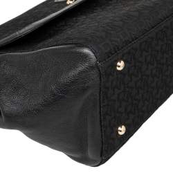 Pre Owned DKNY Black Signature Canvas And Leather Flap Lock Top Handle Bag