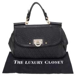 Pre Owned DKNY Black Signature Canvas And Leather Flap Lock Top Handle Bag