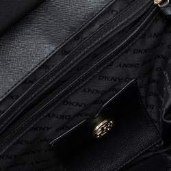 Pre Owned DKNY Black Signature Canvas And Leather Flap Lock Top Handle Bag