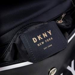 Pre Owned DKNY Black/White Leather Logo Embellished Shoulder Bag