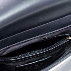 Pre Owned DKNY Black/White Leather Logo Embellished Shoulder Bag