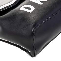 Pre Owned DKNY Black/White Leather Logo Embellished Shoulder Bag