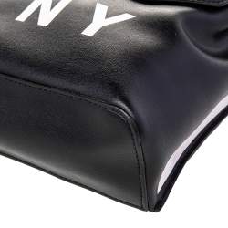 Pre Owned DKNY Black/White Leather Logo Embellished Shoulder Bag