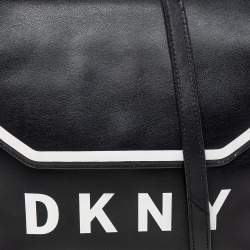 Pre Owned DKNY Black/White Leather Logo Embellished Shoulder Bag