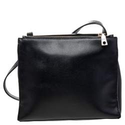 Pre Owned DKNY Black/White Leather Logo Embellished Shoulder Bag