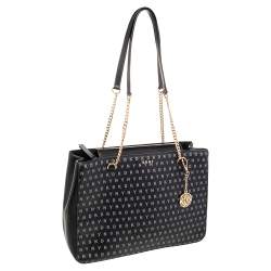 DKNY Black Signature Leather Chain Tote