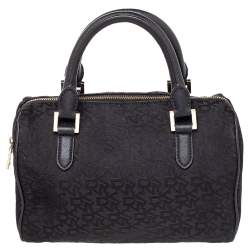 Pre Owned Dkny Black Monogram Canvas And Leather Boston Bag