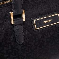 Pre Owned Dkny Black Monogram Canvas And Leather Boston Bag