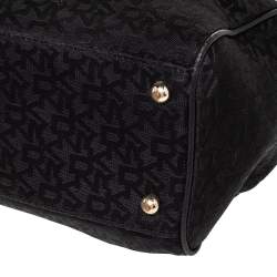 Pre Owned Dkny Black Monogram Canvas And Leather Boston Bag