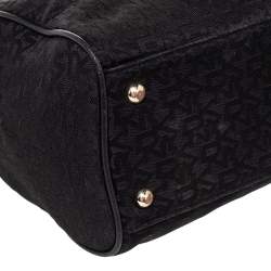Pre Owned Dkny Black Monogram Canvas And Leather Boston Bag