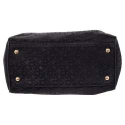 Pre Owned Dkny Black Monogram Canvas And Leather Boston Bag