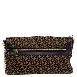 Pre Owned Dkny Brown Signature Canvas And Leather Chain Shoulder Bag