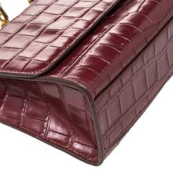 Pre Owned  حقيبة كتف دي إن كي واي جلد بنقشة التمساح عنابي صغيرة بسلسلة