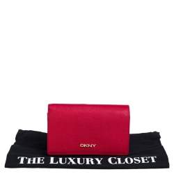 Pre Owned DKNY Red Saffiano Leather Flap Continental Wallet