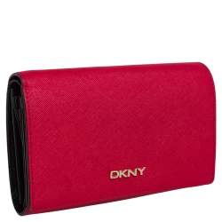 Pre Owned DKNY Red Saffiano Leather Flap Continental Wallet