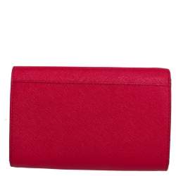 Pre Owned DKNY Red Saffiano Leather Flap Continental Wallet