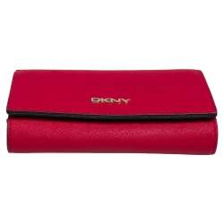 Pre Owned DKNY Red Saffiano Leather Flap Continental Wallet