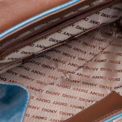 Pre Owned DKNY Signature Canvas and Croc Embossed Leather Flap Lock Top Handle Bag