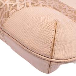 Pre Owned Dkny Pink Signature Canvas and Lizard Embossed Leather Hobo