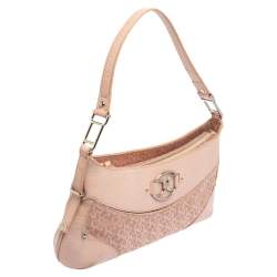 Pre Owned Dkny Pink Signature Canvas and Lizard Embossed Leather Hobo