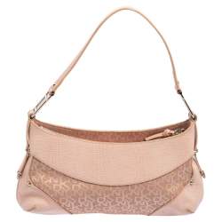 Pre Owned Dkny Pink Signature Canvas and Lizard Embossed Leather Hobo