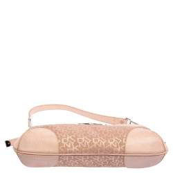 Pre Owned Dkny Pink Signature Canvas and Lizard Embossed Leather Hobo