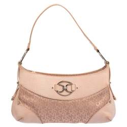 Pre Owned Dkny Pink Signature Canvas and Lizard Embossed Leather Hobo