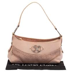 Pre Owned Dkny Pink Signature Canvas and Lizard Embossed Leather Hobo
