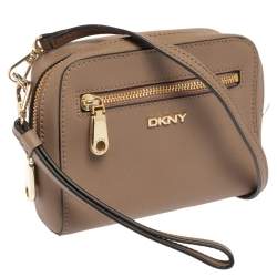 Pre Owned DKNY Dark Beige Leather Crossbody Bag