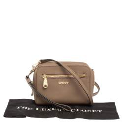 Pre Owned DKNY Dark Beige Leather Crossbody Bag