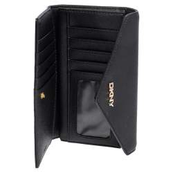 مملوكة مسبقًا DKNY Black Saffiano Leather Envelope Flap Continental Wallet