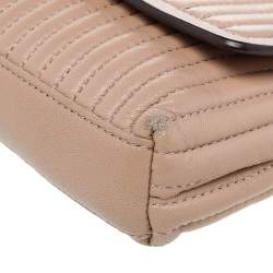 DKNY Beige Pinstripe Quilted Leather Gansevoort Flap Shoulder Bag
