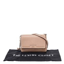 DKNY Beige Pinstripe Quilted Leather Gansevoort Flap Shoulder Bag