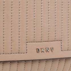 DKNY Beige Pinstripe Quilted Leather Gansevoort Flap Shoulder Bag