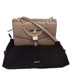 Pre Owned حقيبة كتف دي كيه إن واي جلد بيج داكن ذات قلاب بقفل