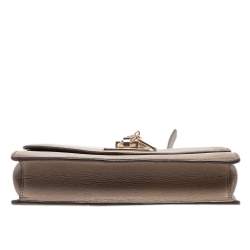 Pre Owned حقيبة كتف دي كيه إن واي جلد بيج داكن ذات قلاب بقفل