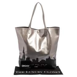 مملوكة مسبقًا DKNY Silver/Black Faux Leather Shopper Tote