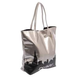 مملوكة مسبقًا DKNY Silver/Black Faux Leather Shopper Tote
