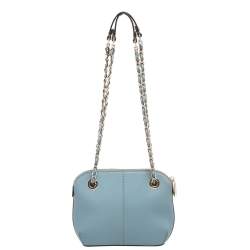 Pre Owned حقيبة كتف دي كيه إن واي جلد أزرق فاتح ذات سلسلة