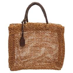 Pre Owned DKNY Brown Handwoven Abaca Tote 