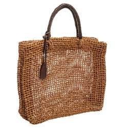 Pre Owned DKNY Brown Handwoven Abaca Tote 