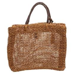 Pre Owned DKNY Brown Handwoven Abaca Tote 